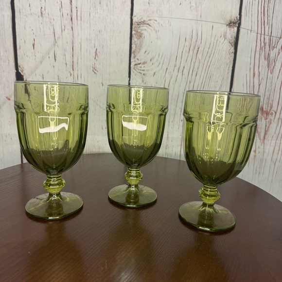 DURATUFF Other - Vintage Libbey Gibraltar Duratuff USA 7” Olive Green Tea/Water Goblets, Set of 3